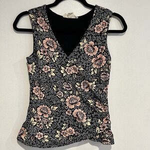By Design 90s Y2K Womens Black Peach Floral Stretch Tank Top XS Club Whimsyfairy